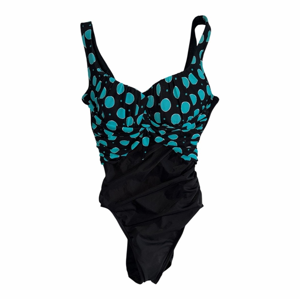 Miraclesuit Black One-Piece Swimsuit with Teal Polka Dot Bust